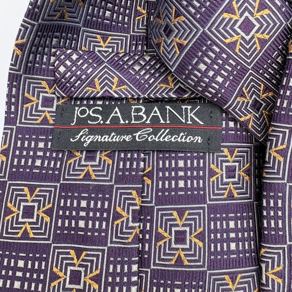 Jos A Bank Mens Silk Tie Lot 2 Purple Geometric Red Floral Medallion Hand Sewn - Picture 9 of 11